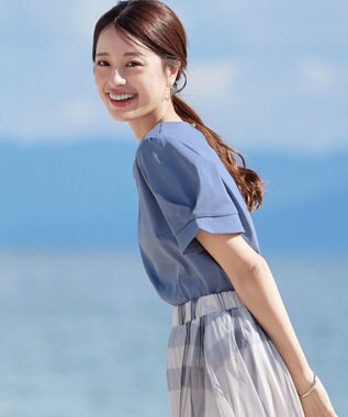 Tiaclasse 【UVケア・接触冷感】“あまラク” ハートネックカットソートップス ブルー