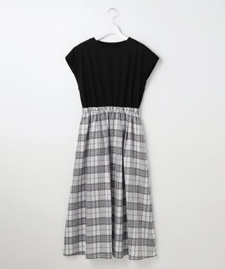ANY SIS ファブリックドッキング ワンピース ブラック×ブロックチェック