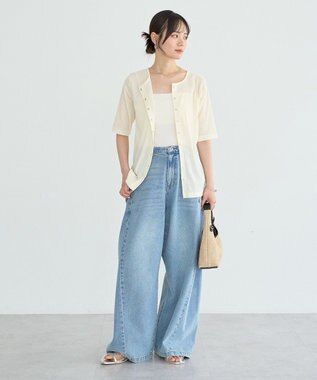 earth music&ecology サイドタックスーパーワイドデニムパンツ Light Blue