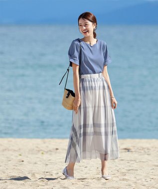 Tiaclasse 【UVケア・接触冷感】“あまラク” ハートネックカットソートップス ブルー