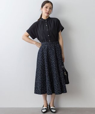 組曲 バウンディングシャーティング バンドカラーフリル ブラウス ブラック系