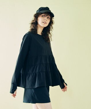 San-ai Resort（三愛水着楽園） 【WEB限定】5点セット キャップ付きUVカットタンキニ+ティアードラッシュセット水着【BeachQueen(ビーチクイーン）】 ブラック