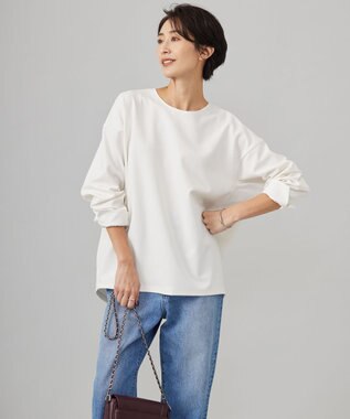 ICB L 【洗える】ジョーゼットジャージー 異素材コンビプルオーバー オフホワイト系