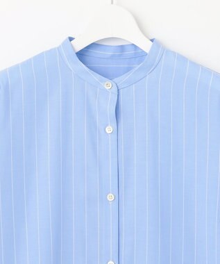 自由区 【洗える】SOMELOSテンセルバンドカラー シャツ サックス×オフ