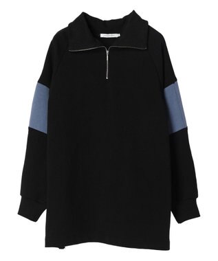 AMERICAN HOLIC ハーフＺＩＰ配色切り替え裏毛チュニック Black