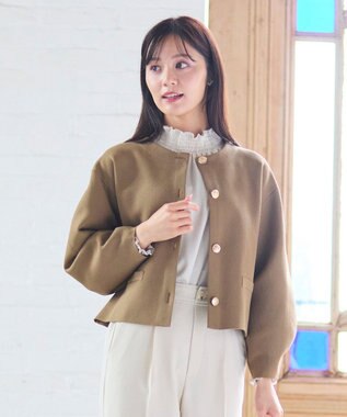 Feroux 【洗える】トラッドデザイン ニットジャケット キャメル系