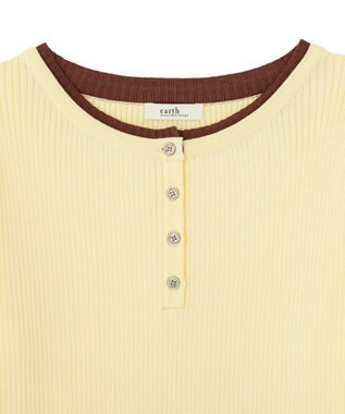 earth music&ecology ヘンリーネック半袖ニットプルオーバー Yellow