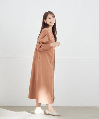 Tiaclasse 【洗える】ピーチスキンAラインワンピース キャメル