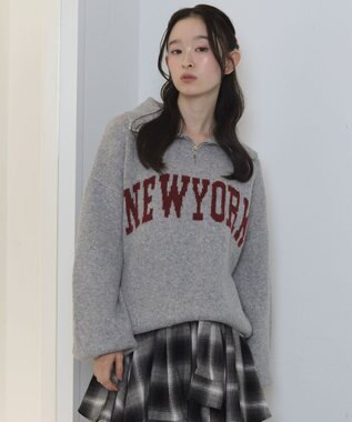 WEGO フラッフィーハーフジップニット 杢グレー