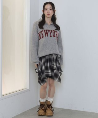 WEGO フラッフィーハーフジップニット 杢グレー