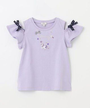 ANY KIDS 刺繍 オン・オフショルダー Tシャツ ラベンダー