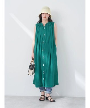 earth music&ecology ノースリーブギャザーワンピース Green