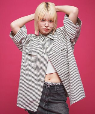 WEGO 【ユニセックス着用ITEM】ミニマムチェックロゴシャツ（SS） ホワイトチェック1