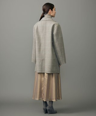 自由区 L 【17号サイズまで展開・カタログ掲載】ウールリバーチェック柄ダブルブレスト コート モカチェック