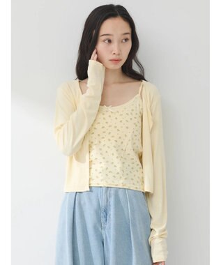 earth music&ecology ＳＥＴ２点カーディガン＋フラワーキャミ Yellow