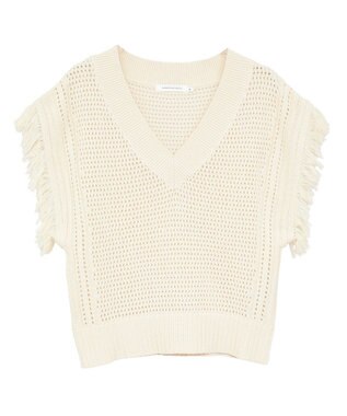 AMERICAN HOLIC 袖フリンジショート丈プルオーバー Ecru