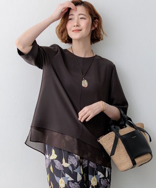 【吸水速乾/UVカット/接触冷感】ストレッチジョーゼット シアーコンビ カットソー