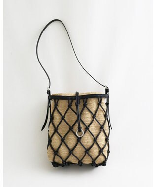 MORROW by thank 【軽量】レザーメッシュバック / NATALIE ブラック X N.ラフィア