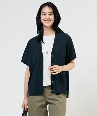 J.PRESS LADIES COOL VIS/CO Vネック カーディガン ネイビー系