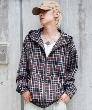 WEGO 【ユニセックス着用ITEM/MLサイズ展開】チェックグラフィックZIPパーカー（LS） ブラウンチェック1