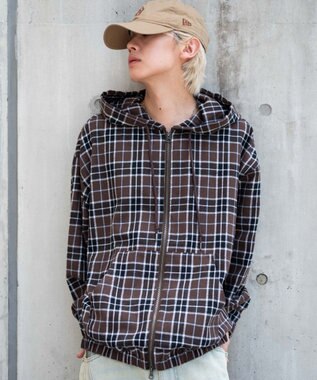 WEGO 【ユニセックス着用ITEM/MLサイズ展開】チェックグラフィックZIPパーカー（LS） ブラウンチェック1
