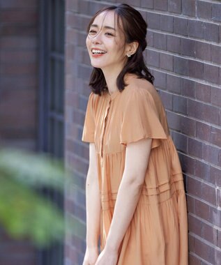 Tiaclasse 【洗える】バンドカラーティアードシャツチュニックブラウス オレンジ