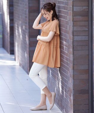 Tiaclasse 【洗える】バンドカラーティアードシャツチュニックブラウス オレンジ