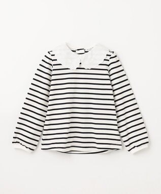 ANY KIDS 【チェリーベリーシリーズ】刺繍 ブラウス ホワイト×ブラックボーダー