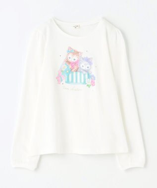 ANY KIDS ガーリーアート 長袖Tシャツ オフホワイト（ネコ）