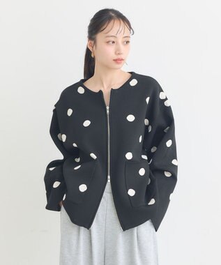 earth music&ecology 【予約】ダブルジップドットカーディガン ドットブラック