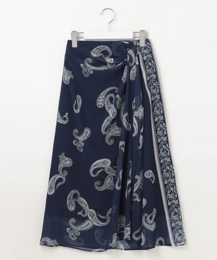 23区 L 【洗える】Ratti ペイズリーシフォン スカート ネイビー系