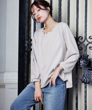 Tiaclasse 【洗える】【ふわもち美すふれ】スカラップカットソー エクリュ