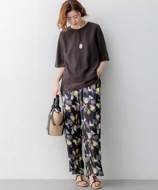 23区 S 【吸水速乾/UVカット/接触冷感】ストレッチジョーゼット シアーコンビ カットソー ダークブラウン系