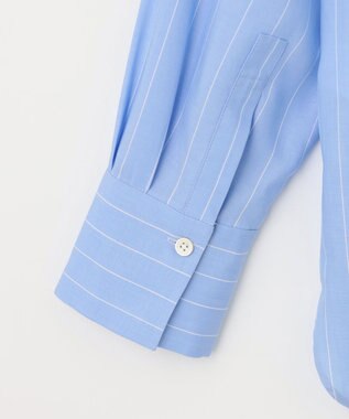 自由区 【洗える】SOMELOSテンセルバンドカラー シャツ サックス×オフ