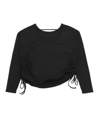 WEGO 【ラッシュガード/吸水速乾/UVカット/日焼け対策/体型カバー】リブドロストデザイントップス ブラック