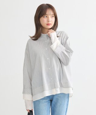 earth music&ecology シフォン×チュールレイヤードシャツ