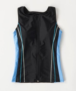 OP／FILA タンキニフルジップフィットネス水着 ブラック×ターコイズ