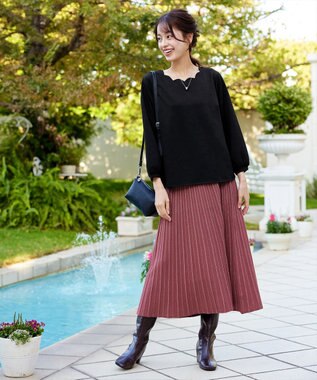 Tiaclasse 【洗える】【ふわもち美すふれ】スカラップカットソー ブラック