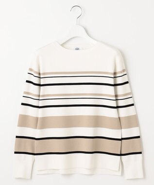 J.PRESS LADIES 【洗える】Rayon Stretch Border ニット オフ×ベージュ系