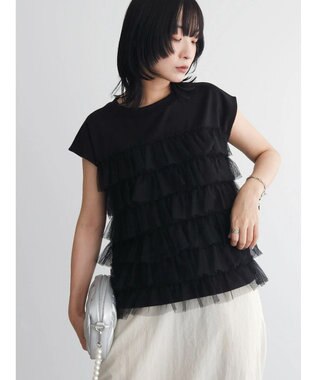 Green Parks フレンチスリーブチュールティアードプルオーバー Black