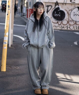 WEGO 【ユニセックス着用ITEM/MLサイズ展開】スウィッチングZIPパーカー 杢グレー