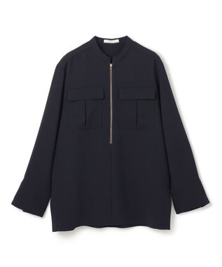 BEIGE， 【洗える】JASMINE / スタンドカラージップブラウス Navy