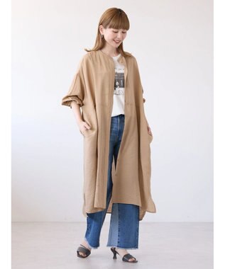 AMERICAN HOLIC 接触冷感バンドカラー切替シャツワンピース Camel