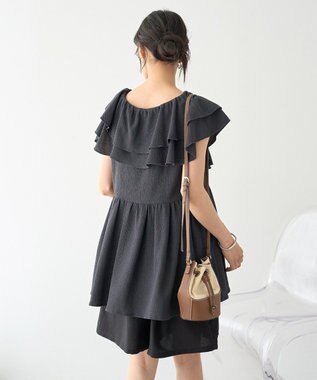 earth music&ecology ラッフルフリルワンピース Charcoal Gray