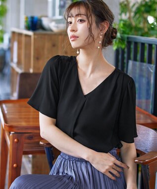 Tiaclasse 【洗える】シフォンフレアスリーブブラウス ブラック