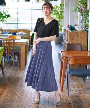 Tiaclasse 【洗える】シフォンフレアスリーブブラウス ブラック