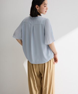 Green Parks 袖プリーツブラウス Blue Gray