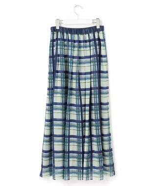 23区 L 【WEB&一部店舗限定/洗える】手書き風チェックプリント ギャザー スカート ブルーチェック