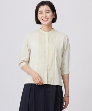 J.PRESS LADIES 【洗える】エンブロシャツジャージー ブラウスライク カットソー