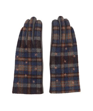 UNBILLION カシュネ cache nez / スター刺繍チェック手袋 ネイビー